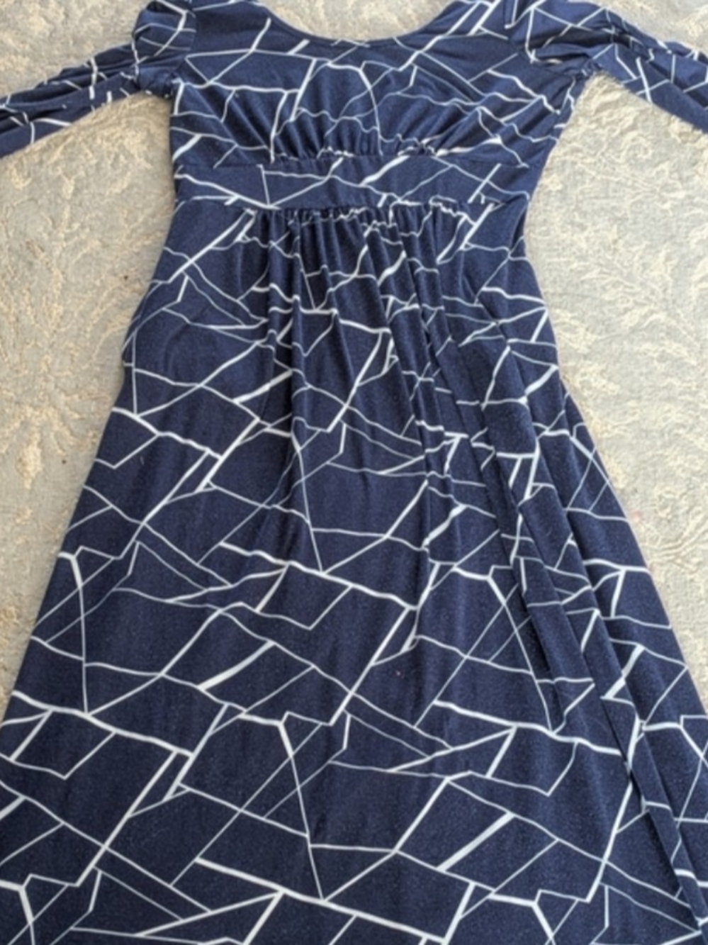 Navy Long Sleeve Maxi Dress Woosea XL Pockets Geometric Abstract Pattern